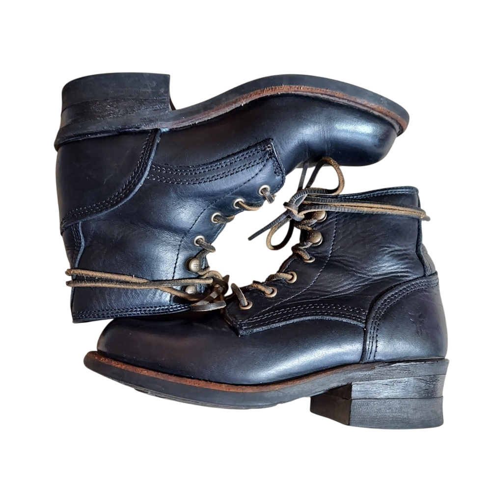Vintage 70s Frye Women's Black Leather Lace-up Ankle Boots USA Goodyear Welt - Picture 10 of 16